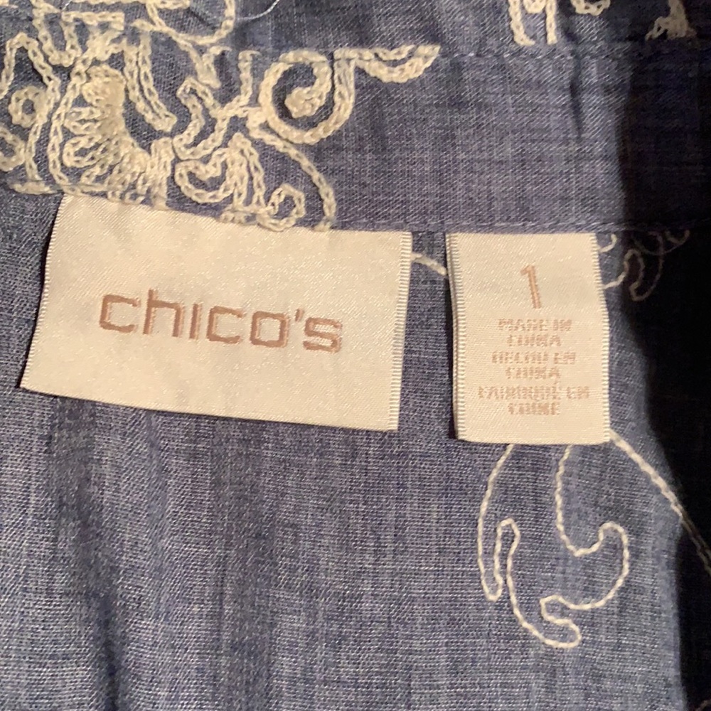 EUC CHICO'S Womens Long-Sleeve Embroidered Button-Up Tunic-Length Shirt - Picture 3 of 5